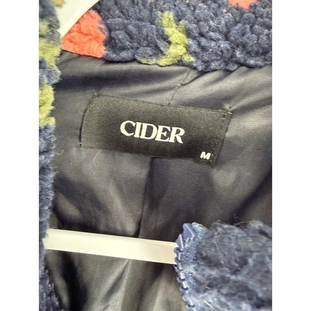 Cider Womens Jacket Navy Blue Floral Fruit Sherpa Fleece Zip Up M - Picture 5 of 5